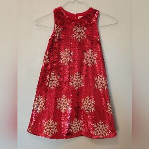 Cat & Jack Kids Red And White Snowflake Xmas Sequin Dress